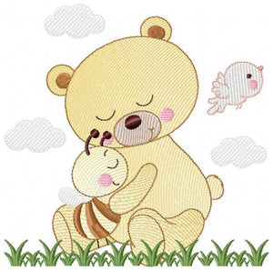 Bear embroidery designs - Baby girl embroidery design machine embroidery pattern - Bear with bee embroidery file - instant download file