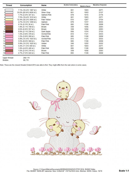 Bunny with birds embroidery design - Rabbit with little chicks machine embroidery pattern - Rabbit with flowers - Instant download pes jef - Marcia Embroidery
