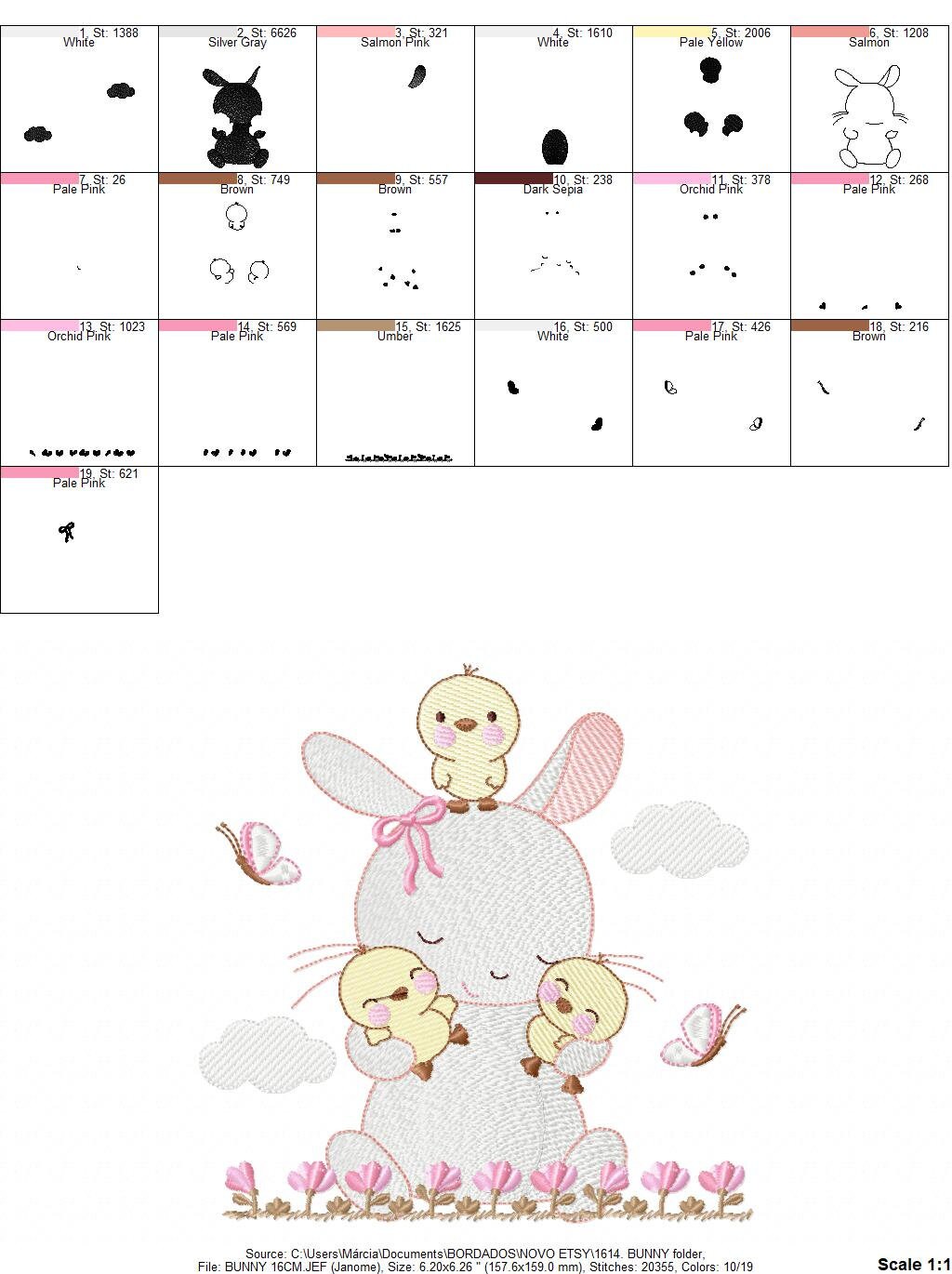 Bunny with birds embroidery design - Rabbit with little chicks machine embroidery pattern - Rabbit with flowers - Instant download pes jef - Marcia Embroidery