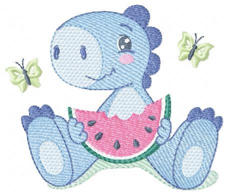 Dinosaur embroidery designs - Dino embroidery design machine embroidery pattern - Baby boy embroidery file - Dinosaur with watermelon pes Marcia Embroidery