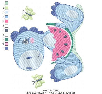 Dinosaur embroidery designs - Dino embroidery design machine embroidery pattern - Baby boy embroidery file - Dinosaur with watermelon pes Marcia Embroidery