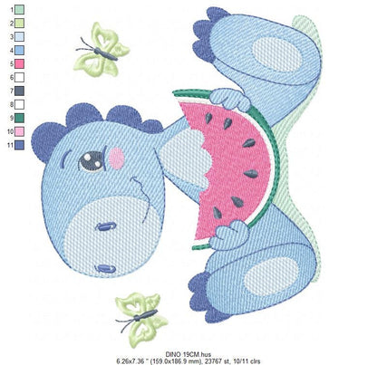 Dinosaur embroidery designs - Dino embroidery design machine embroidery pattern - Baby boy embroidery file - Dinosaur with watermelon pes Marcia Embroidery