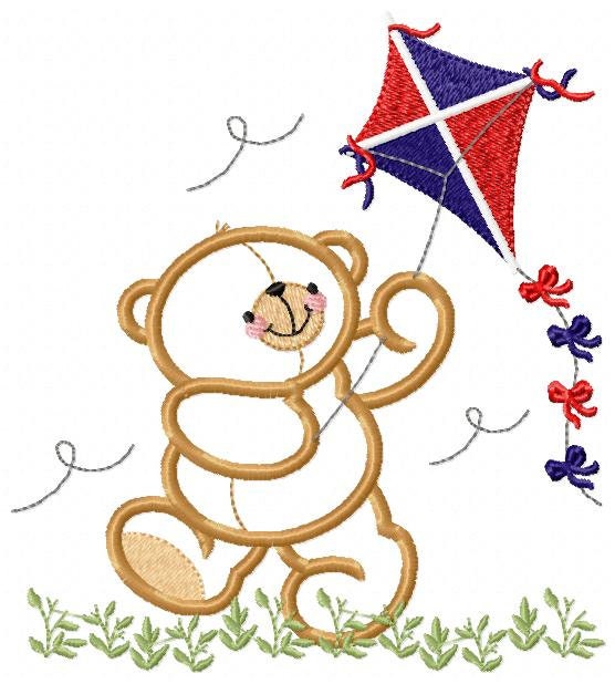 Kite embroidery designs - Baby Boy embroidery design machine embroidery pattern - Bear embroidery file - Bear with kite applique design pes