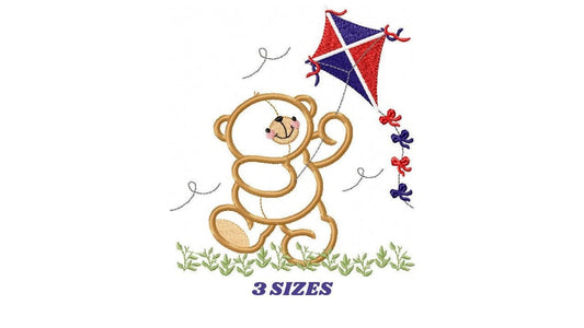 Kite embroidery designs - Baby Boy embroidery design machine embroidery pattern - Bear embroidery file - Bear with kite applique design pes Marcia Embroidery