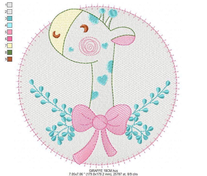 Giraffe with lace and flowers embroidery designs - Safari animal embroidery design machine embroidery pattern - Baby Girl embroidery file - instant download