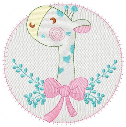 Giraffe with lace and flowers embroidery designs - Safari animal embroidery design machine embroidery pattern - Baby Girl embroidery file - instant download