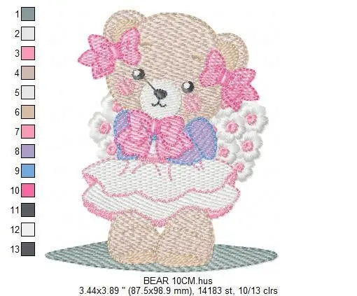 Female Bear embroidery designs - Baby girl embroidery design machine embroidery pattern - Bear with lace and dress embroidery file pes jef Marcia Embroidery