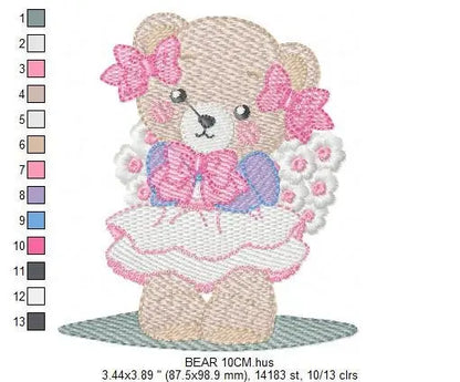 Female Bear embroidery designs - Baby girl embroidery design machine embroidery pattern - Bear with lace and dress embroidery file pes jef Marcia Embroidery