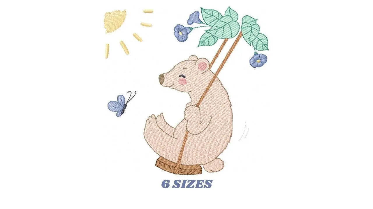 Bear embroidery designs - Baby boy embroidery design machine embroidery pattern - Bear in swing male bear embroidery file - instant download Marcia Embroidery