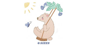 Bear embroidery designs - Baby boy embroidery design machine embroidery pattern - Bear in swing male bear embroidery file - instant download