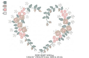 Heart with roses embroidery designs - Flower embroidery design machine embroidery pattern - Monogram Frame embroidery file - pes jef vip vp3