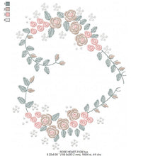 Charger l&#39;image dans la galerie, Heart with roses embroidery designs - Flower embroidery design machine embroidery pattern - Monogram Frame embroidery file - pes jef vip vp3
