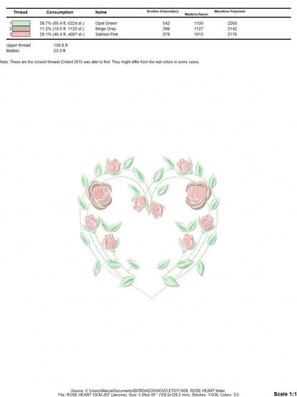 Heart with roses embroidery designs - Flower embroidery design machine embroidery pattern - Monogram Frame embroidery file - pes jef vip vp3 Marcia Embroidery