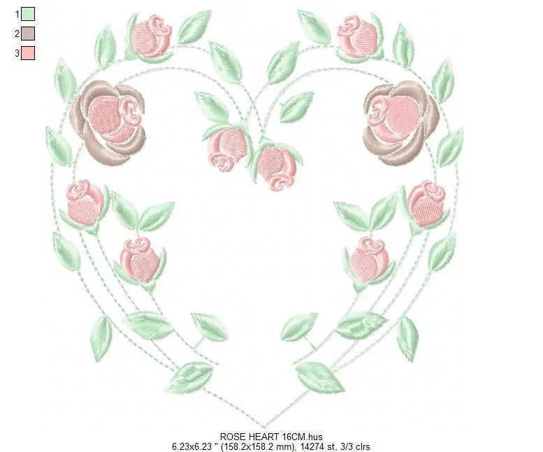 Heart with roses embroidery designs - Flower embroidery design machine embroidery pattern - Monogram Frame embroidery file - pes jef vip vp3 Marcia Embroidery