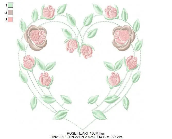 Heart with roses embroidery designs - Flower embroidery design machine embroidery pattern - Monogram Frame embroidery file - pes jef vip vp3 Marcia Embroidery