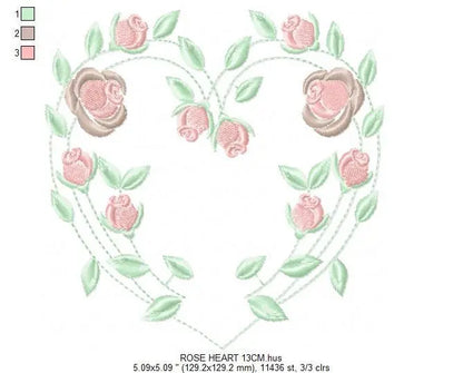 Heart with roses embroidery designs - Flower embroidery design machine embroidery pattern - Monogram Frame embroidery file - pes jef vip vp3 Marcia Embroidery