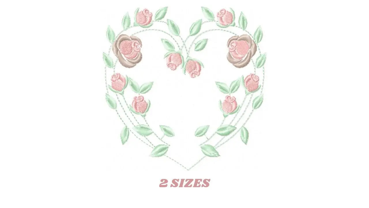 Heart with roses embroidery designs - Flower embroidery design machine embroidery pattern - Monogram Frame embroidery file - pes jef vip vp3 Marcia Embroidery
