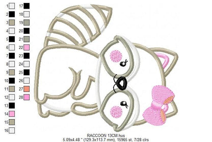 Female Raccoon with lace embroidery designs - Animal embroidery design machine embroidery pattern - Raccoon applique - instant download pes Marcia Embroidery