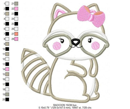 Female Raccoon with lace embroidery designs - Animal embroidery design machine embroidery pattern - Raccoon applique - instant download pes Marcia Embroidery