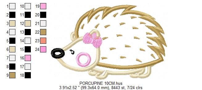 Hedgehog embroidery designs - Woodland Animal embroidery design machine embroidery pattern - Porcupine embroidery file  instant download
