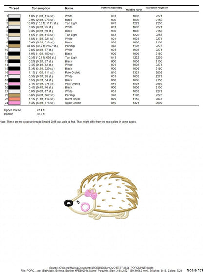 Hedgehog embroidery designs - Woodland Animal embroidery design machine embroidery pattern - Porcupine embroidery file  instant download