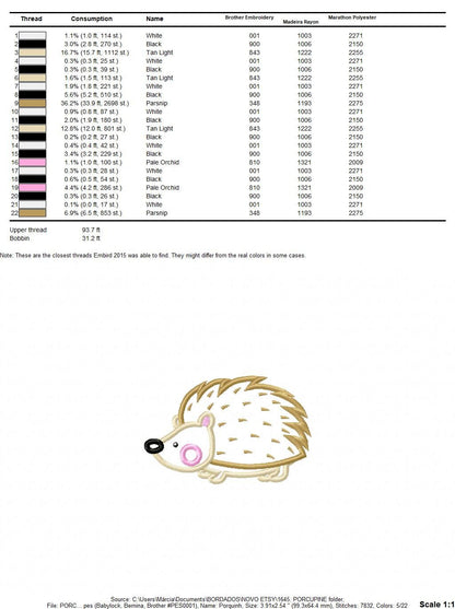 Hedgehog embroidery designs - Woodland Animal embroidery design machine embroidery pattern - Porcupine embroidery file  instant download - Marcia Embroidery