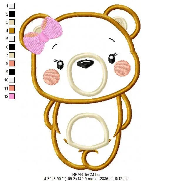Bear embroidery designs - Teddy embroidery design machine embroidery pattern - Baby Girl embroidery file - Bear applique design Marcia Embroidery