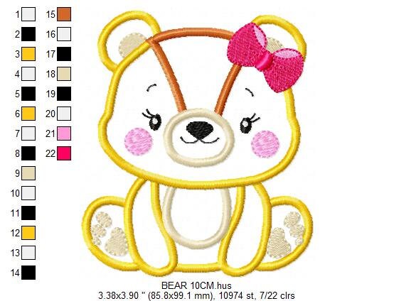 Girl Bear embroidery designs - Teddy embroidery design machine embroidery pattern - Baby girl embroidery file - bear applique download pes Marcia Embroidery