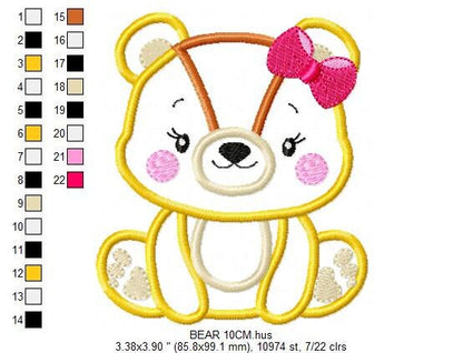 Girl Bear embroidery designs - Teddy embroidery design machine embroidery pattern - Baby girl embroidery file - bear applique download pes Marcia Embroidery