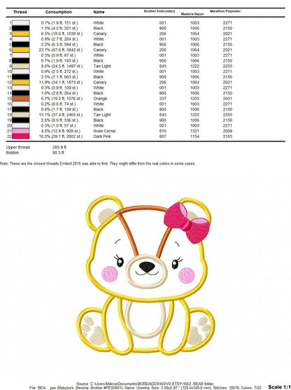 Girl Bear embroidery designs - Teddy embroidery design machine embroidery pattern - Baby girl embroidery file - bear applique download pes Marcia Embroidery