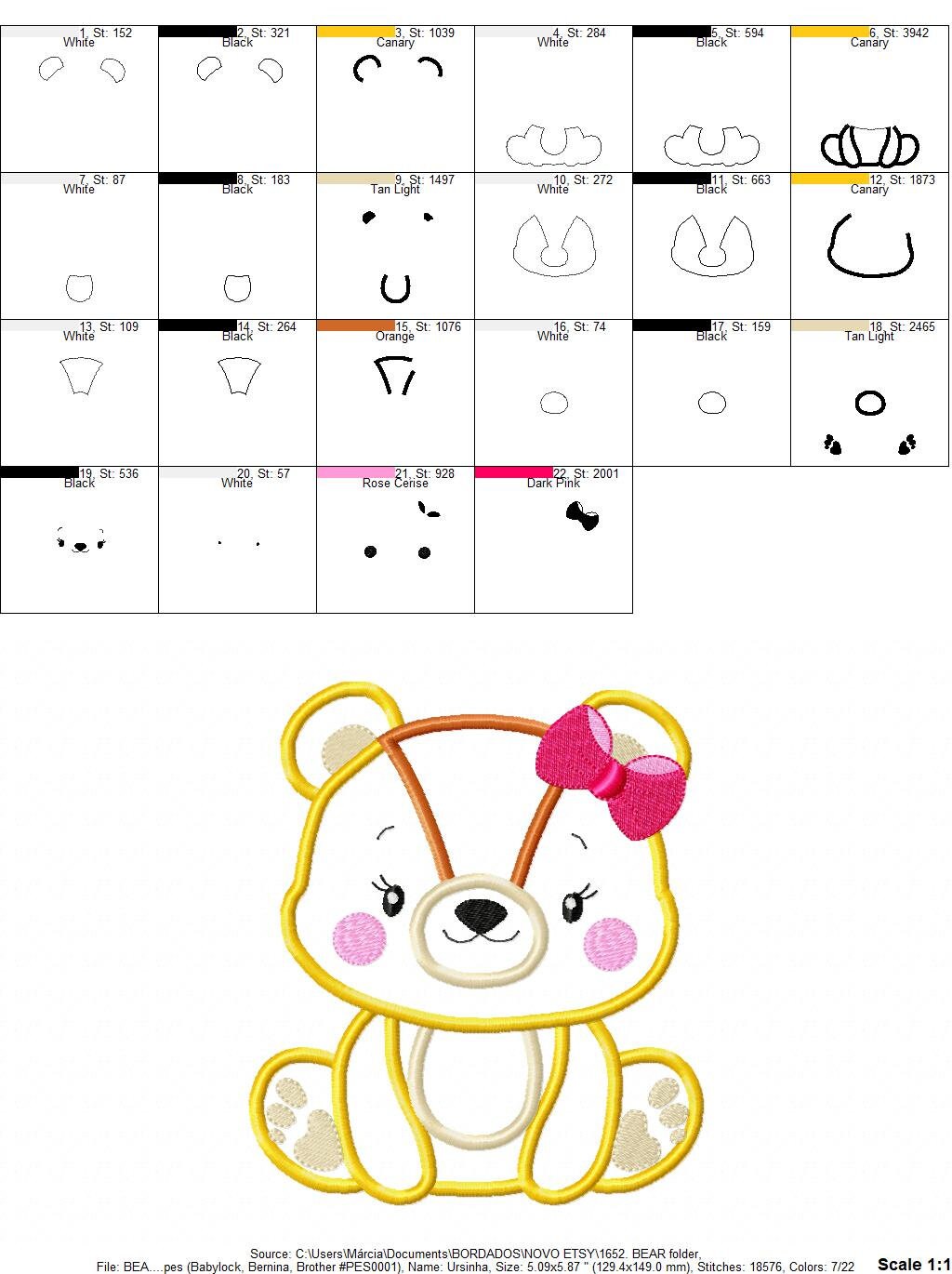 Girl Bear embroidery designs - Teddy embroidery design machine embroidery pattern - Baby girl embroidery file - bear applique download pes Marcia Embroidery