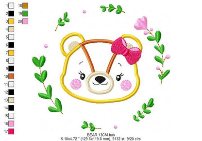Female Bear embroidery designs - Laurel embroidery design machine embroidery pattern - Baby Girl embroidery file - instant download Teddy Marcia Embroidery