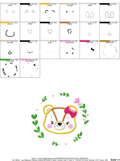 Female Bear embroidery designs - Laurel embroidery design machine embroidery pattern - Baby Girl embroidery file - instant download Teddy Marcia Embroidery