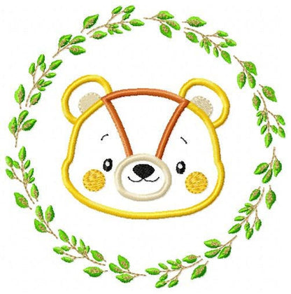 Bear Face with frame embroidery designs - Bear applique embroidery design machine embroidery pattern - Boy embroidery - instant download