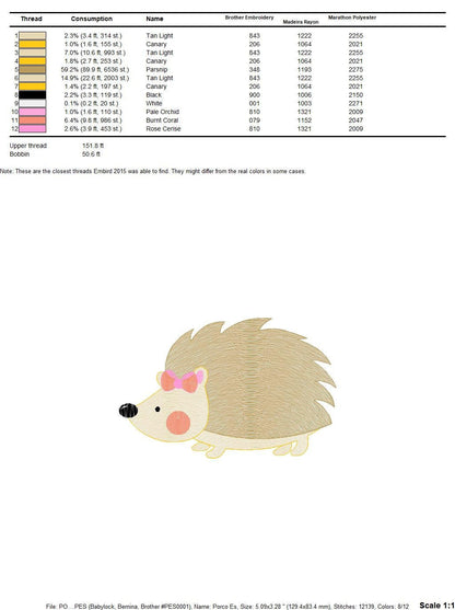 Female Hedgehog embroidery designs - Woodland Animal embroidery design machine embroidery pattern - Porcupine embroidery - instant download Marcia Embroidery