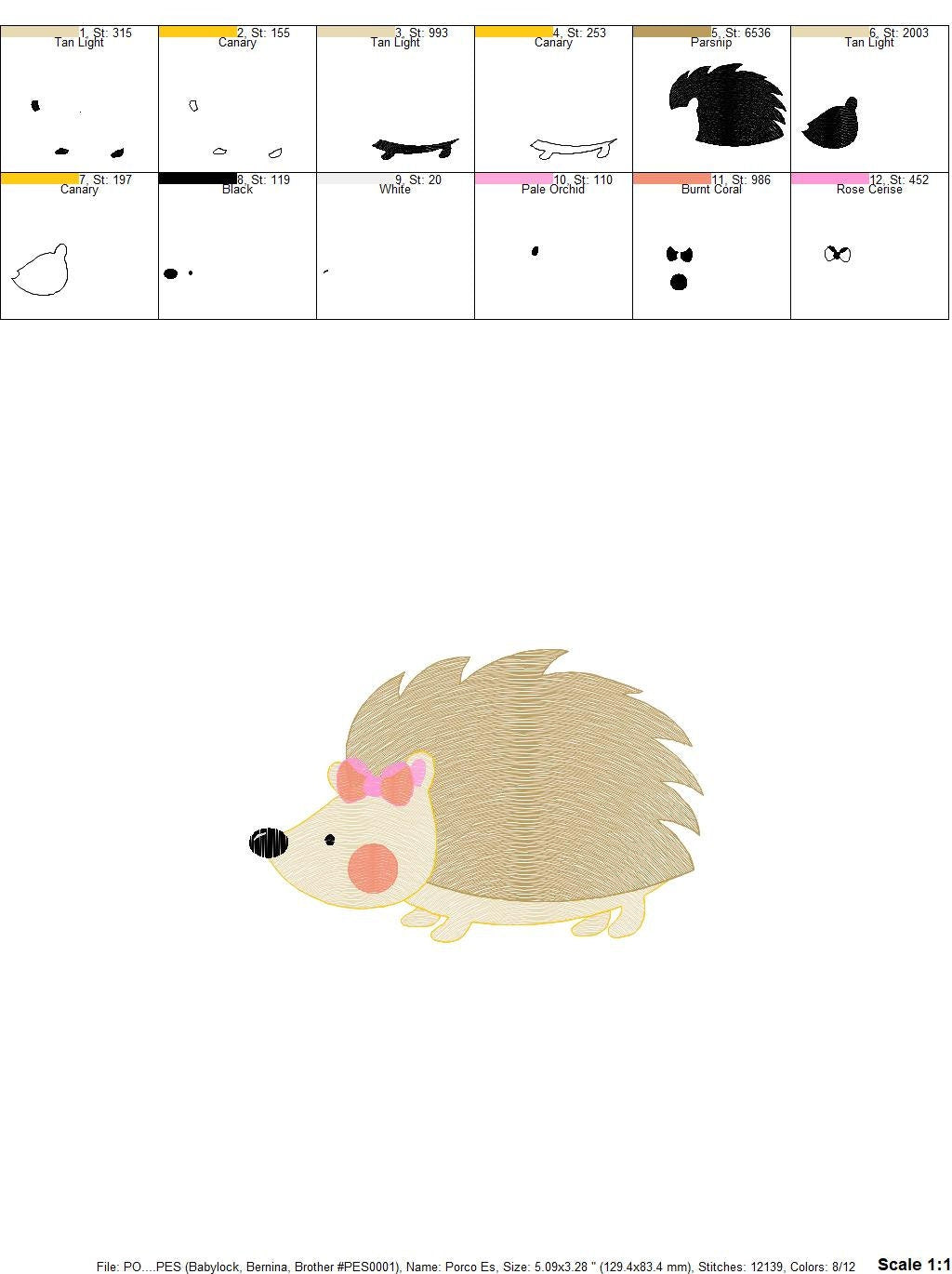 Female Hedgehog embroidery designs - Woodland Animal embroidery design machine embroidery pattern - Porcupine embroidery - instant download Marcia Embroidery