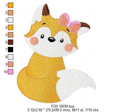 Female Red Fox embroidery designs - Woodland animal embroidery design machine embroidery pattern - Fox tail with lace - instant download