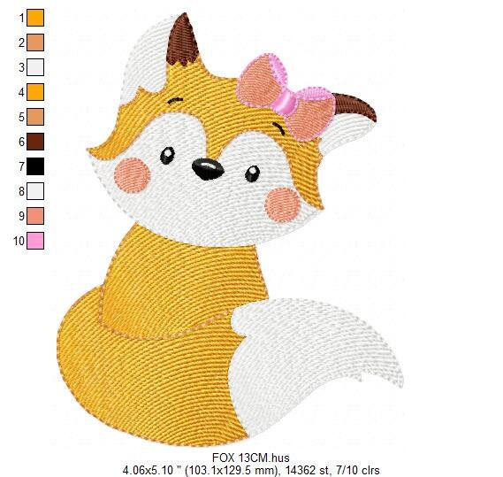 Female Red Fox embroidery designs - Woodland animal embroidery design machine embroidery pattern - Fox tail with lace - instant download