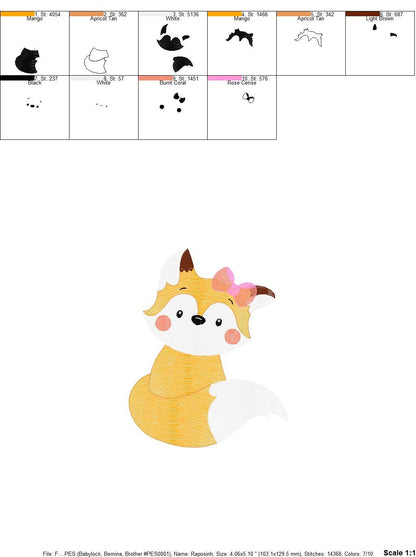 Female Red Fox embroidery designs - Woodland animal embroidery design machine embroidery pattern - Fox tail with lace - instant download