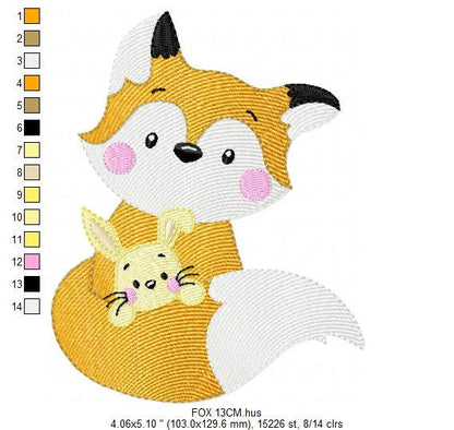 Fox embroidery designs - Red Fox embroidery design machine embroidery pattern - Animal embroidery file - Rabbit Bunny baby pes jef vp3 hus