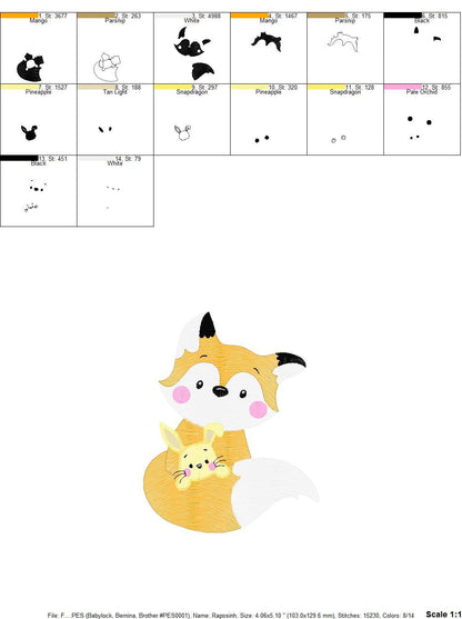 Fox embroidery designs - Red Fox embroidery design machine embroidery pattern - Animal embroidery file - Rabbit Bunny baby pes jef vp3 hus