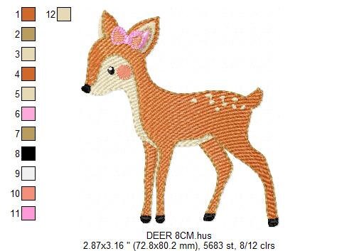 Female Deer with bow embroidery design - Wild Woodland Animal machine embroidery pattern - Baby Girl file - Instant download pes jef dst hus