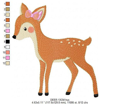 Female Deer with bow embroidery design - Wild Woodland Animal machine embroidery pattern - Baby Girl file - Instant download pes jef dst hus