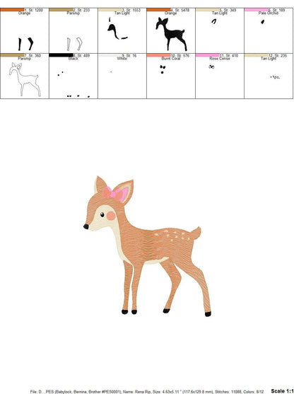 Female Deer with bow embroidery design - Wild Woodland Animal machine embroidery pattern - Baby Girl file - Instant download pes jef dst hus