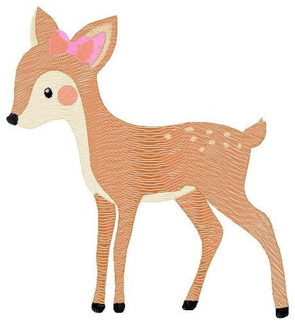 Female Deer with bow embroidery design - Wild Woodland Animal machine embroidery pattern - Baby Girl file - Instant download pes jef dst hus