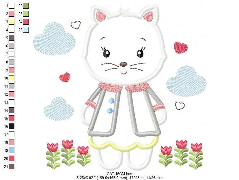 Cat embroidery design - Animal embroidery designs machine embroidery pattern - Kitty embroidery file - baby girl embroidery cat applique pes Marcia Embroidery