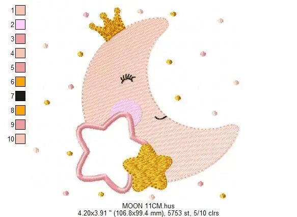 Moon embroidery design - half moon embroidery design machine embroidery pattern - Stars embroidery file - kid embroidery moon sky pes jef Marcia Embroidery