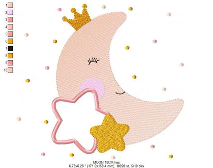 Moon embroidery design - half moon embroidery design machine embroidery pattern - Stars embroidery file - kid embroidery moon sky pes jef Marcia Embroidery