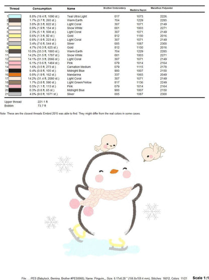 Penguin embroidery design - Animal embroidery designs machine embroidery pattern - Baby boy embroidery file - instant download Winter Cold Marcia Embroidery