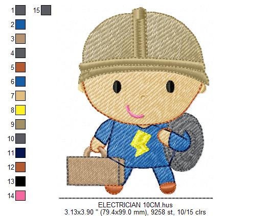 Electrician embroidery designs - Engineer embroidery design machine embroidery pattern - instant download - Work Profession embroidery file